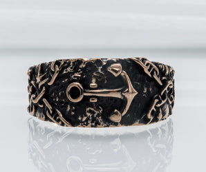 Ring with Anchor Symbol Bronze Handmade Unique Jewelry