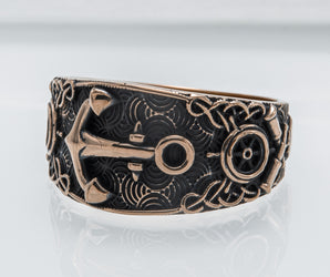 Unique Ring with Anchor Symbol Bronze Handcrafted Jewelry