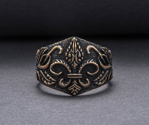 Ring with Heraldic Lilia Bronze Handcrafted Jewelry