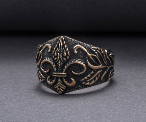 Ring with Heraldic Lilia Bronze Handcrafted Jewelry