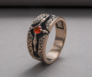 Ring with Red Cubic Zirconia Bronze Handcrafted Jewelry