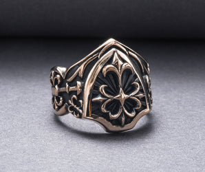 Shield with Heraldic Cross Ring Bronze Handcrafted Jewelry