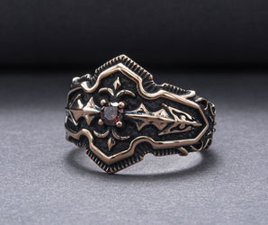 Ring with Red Cubic Zirconia Bronze Handmade Jewelry