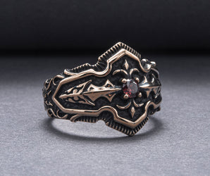 Ring with Red Cubic Zirconia Bronze Handmade Jewelry