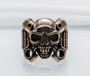 Biker Skull Ring Handmade Bronze Jewelry