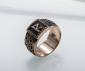 Viking Ring with Raido Rune and Norse Ornament Bronze Jewelry