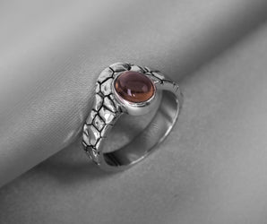 925 Silver Fashion ring with Big Red Gem and Rough texture, Unique handcrafted Jewelry