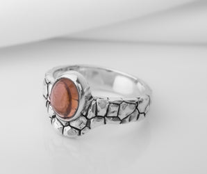 925 Silver Fashion ring with Big Red Gem and Rough texture, Unique handcrafted Jewelry