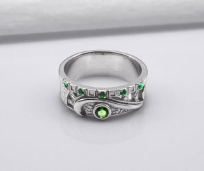 950 Platinum Ring with Green CZ, Handmade Fashion Jewelry