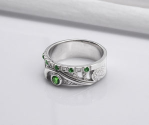 950 Platinum Ring with Green CZ, Handmade Fashion Jewelry