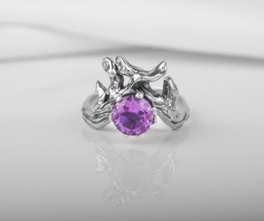 Sterling Silver Branch Ring with Purple Gem, Unique handmade Fashion Jewelry