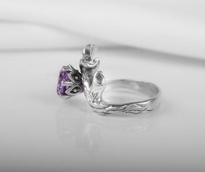 Sterling Silver Branch Ring with Purple Gem, Unique handmade Fashion Jewelry