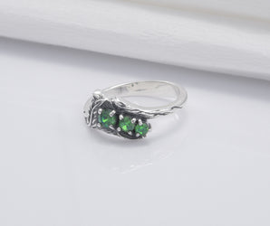 925 Silver Ring With Green Gems, Unique Handmade Jewelry