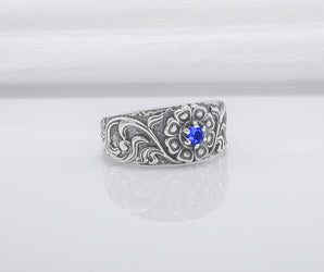925 Silver Ring With Floral Ornament And Gem, Handmade Jewelry