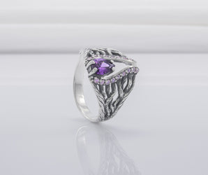 925 Silver Ring With Purple Gems, Unique Handmade Jewelry