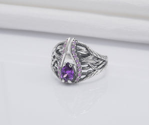 925 Silver Ring With Purple Gems, Unique Handmade Jewelry