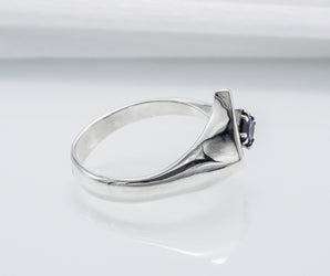 925 Silver Square Ring with Purple Gem, Handmade Classic Jewelry