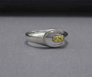 Unique Round 925 Silver Ring With Yellow Gem, Handcrafted Jewelry