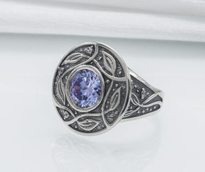 925 Silver Ring With Leaves Ornament And Gems, Handmade Jewelry