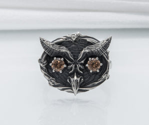 925 Silver Owl Ring With Gems, Handmade Jewelry