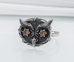 925 Silver Owl Ring With Gems, Handmade Jewelry