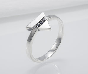 Triangle Minimalistic Sterling Silver Ring With Gems, Handmade Jewelry