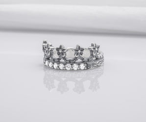 Fashion Sterling Ring With Floral Crown And Gems, Handmade Jewelry