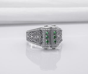 Unique 925 Silver Ring With Green Gems, Handcrafted Jewelry