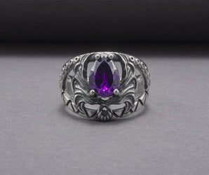 Sterling Silver Ring With Purple Gem, Handcrafted Jewelry
