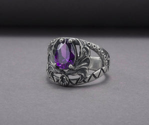 Sterling Silver Ring With Purple Gem, Handcrafted Jewelry