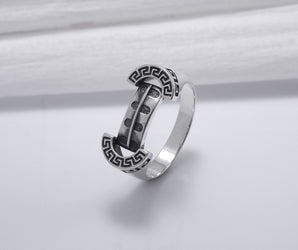 925 Silver Colosseum Road Ring with Ornament, Handcrafted Greek Jewelry