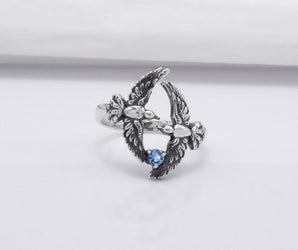 925 Silver Bird Ring with Blue Gem, Handmade Animal Jewelry