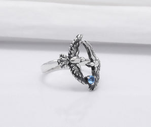 925 Silver Bird Ring with Blue Gem, Handmade Animal Jewelry