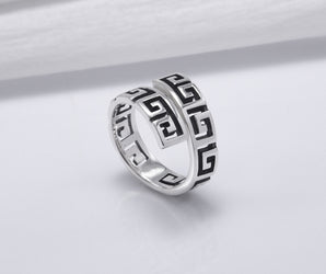 925 Silver Meander Ornament Ring, Handcrafted Greek Jewelry