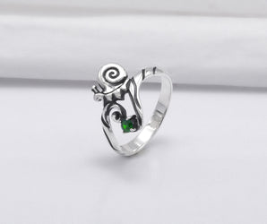 925 Silver Snail Ring with Green Gem, Unique Classic Jewelry