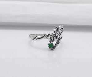 925 Silver Snail Ring with Green Gem, Unique Classic Jewelry