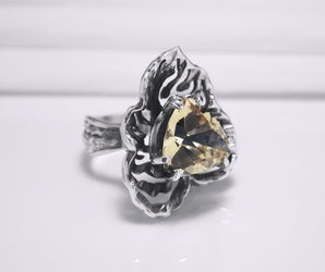 925 Silver Ivy Ring with Natural Topaz, Unique Fashion Jewelry