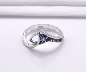 925 Silver Wooden Style Ring with Gem, Handmade Fashion Jewelry