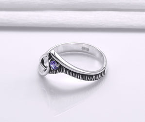 925 Silver Wooden Style Ring with Gem, Handmade Fashion Jewelry