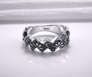 Sterling Silver Ring with Floral Ornament, Handmade Fashion Jewelry