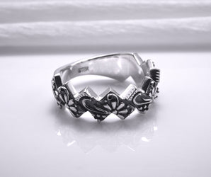 Sterling Silver Ring with Floral Ornament, Handmade Fashion Jewelry