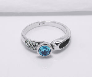 925 Silver Ring with Round Blue Cubic Zirconia fashion, Handcrafted Fashion Jewelry
