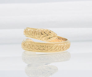 14K Gold Jormungand Ring with Viking Ornamen Pagan Jewelry