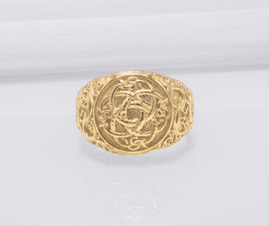 Jormungandr Symbol with Urnes Style Gold Norse Ring