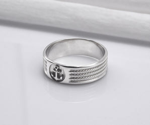 950 Platinum Ring with Anchor Symbol Ornament Style, Handcrafted Sailor's Jewelry