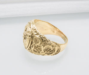 Odin Raven Symbol Ring with Urnes Style Gold Viking Jewelry