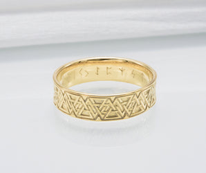 Ring with Valknut Symbol Gold Viking Jewelry