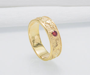 14K Gold Ring with Dragon and Red Cubic Zirconia Jewelry