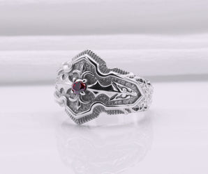 950 Platinum Ring with Red Cubic Zirconia, Handmade Fashion Jewelry