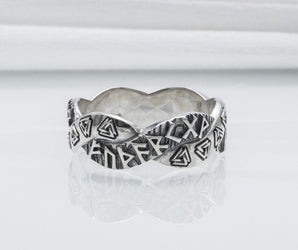 Elder Futhark Sterling Silver Valknut Ring, Handmade Jewelry